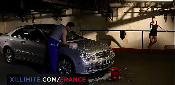  Hot blonde seduces the guy washing her car